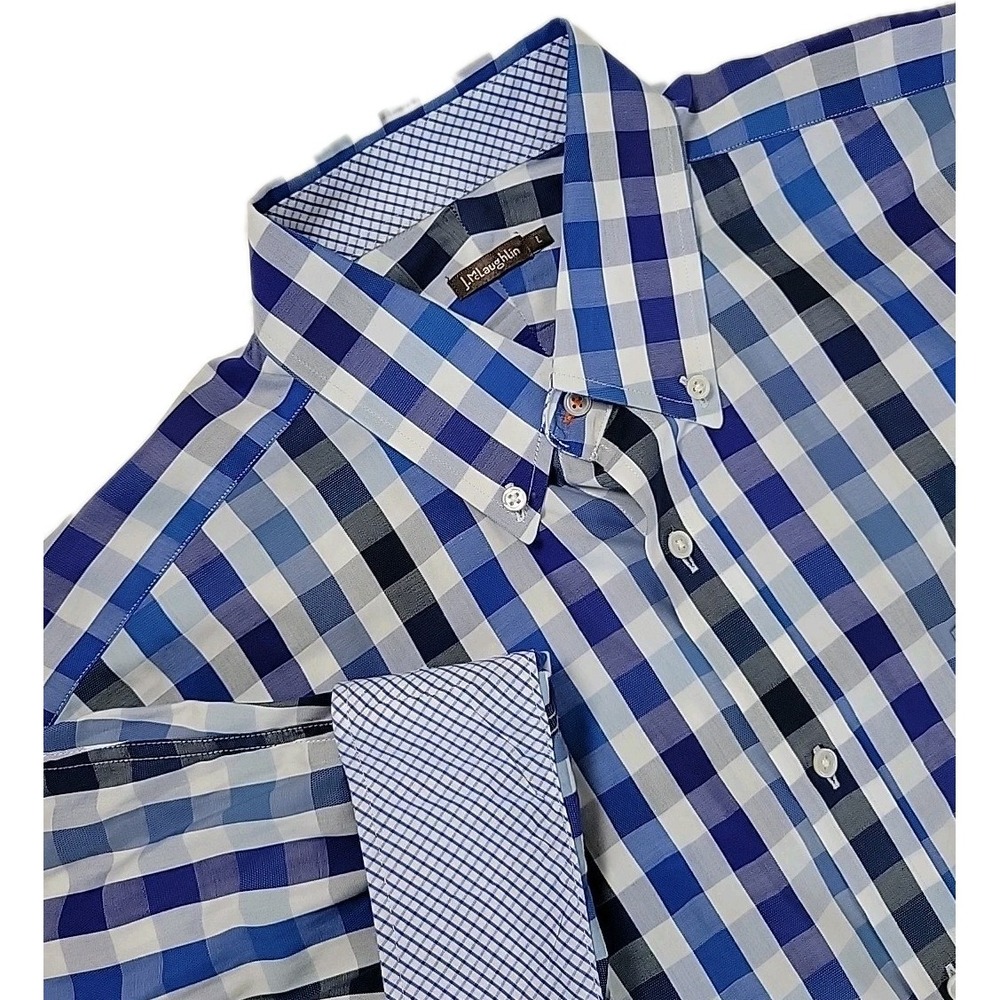 J Mclaughlin Shirt Mens Large Multicolor Check Long Sleeve Flip Cuff Button Down